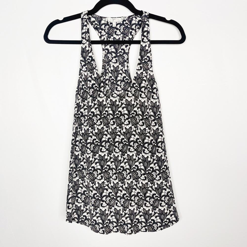Joie Small S Black Cream Silk Drew C Tank Top Lace Print Scoop Neck Racerback